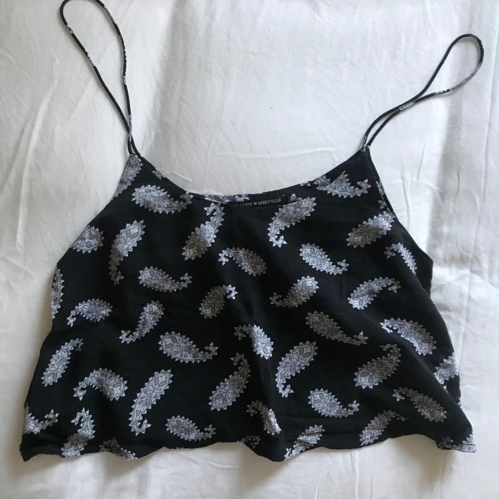 NEW BRANDY MELVILLE Black Gray Paisley Crop Top Tank,  One Size OS!!!!